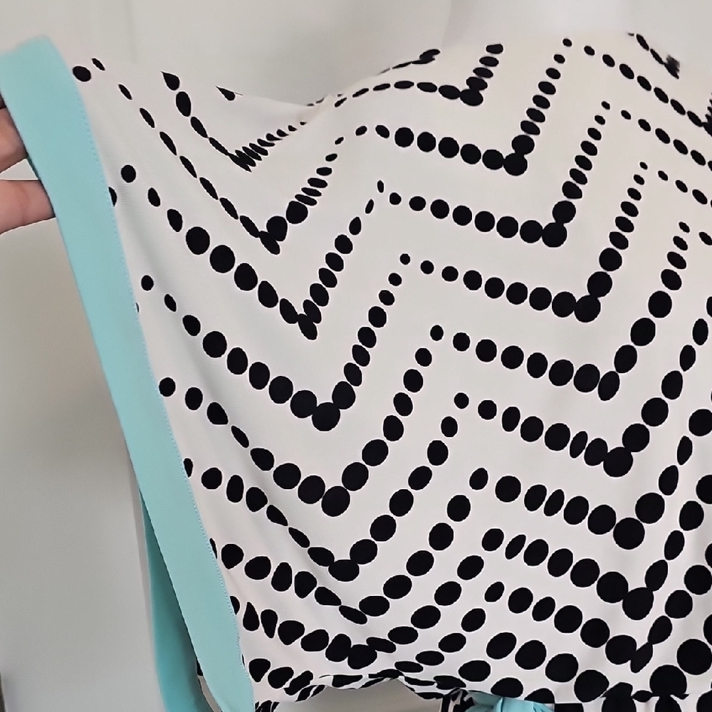 Sandra Darren Chevron Dot Dress in Black, White, and Light Blue Size 8 - Picture 5 of 10